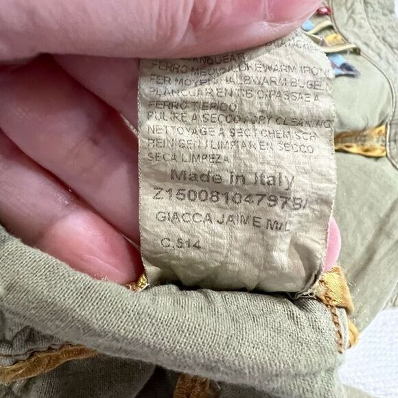 Zu Elements Giacca Jaime Green Embroidered Military Jacket Made In Italy 100% Co - Picture 8 of 10